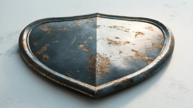 white background featuring an aged metal shield