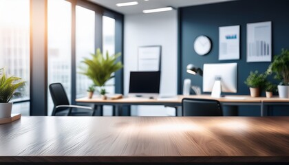 Fototapeta premium beautiful inconspicuous office interior room blurry workspace with unfocused effect