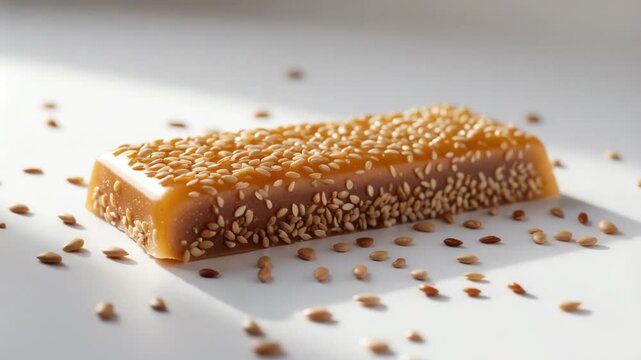 Animated white illustration of a sweet sesame bar
