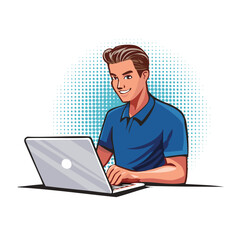 Business Professional Working on Laptop in Pop Art Style