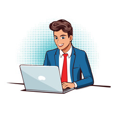 Business Professional Working on Laptop in Pop Art Style
