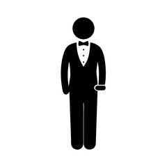 Illustration of a man in a tuxedo suit with bow tie and formal wear black silhouette vector image
