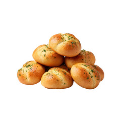 Pile of garlic knots close up on transparent background
