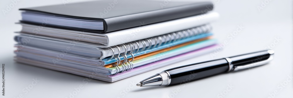 Fototapete journals and pen arranged neatly on a table with clear white space for writing and creativity genera