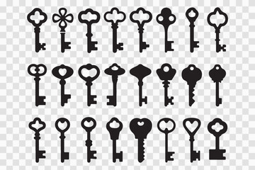A vintage set of metal keys, including skeleton silhouettes, offers antique security for your house