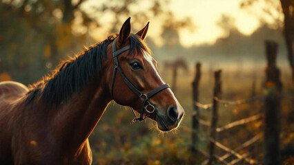 Obraz premium Brown horse on a ranch