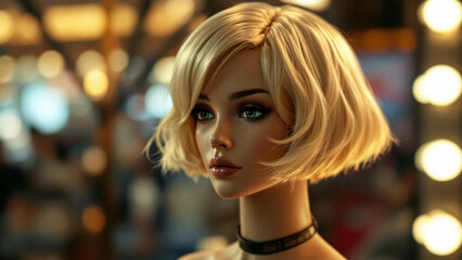 Fototapeta premium Blond wig on a mannequin