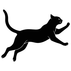 Elegant Black Cat Silhouette Leaping Through the Air Confidently