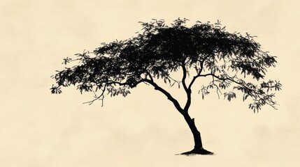 Silhouette of a tree against a beige background