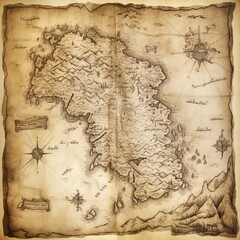 Antique, aged treasure map