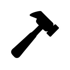 Illustration of a black hammer tool for construction, repair, and carpentry work projects and diy tasks