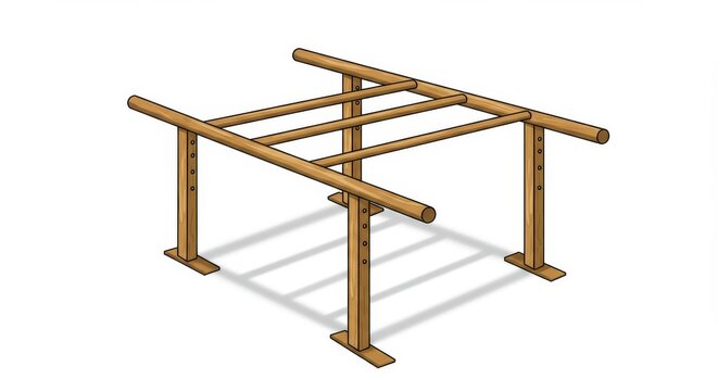Wooden Parallel Bars Construction Plan - Detailed diagram showing the construction of sturdy wooden parallel bars, ideal for fitness or gymnastics