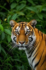 Naklejka premium there is a tiger that is standing in the grass looking at the camera