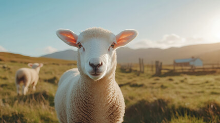 Obraz premium Content sheep looking relaxed in a sunny meadow 