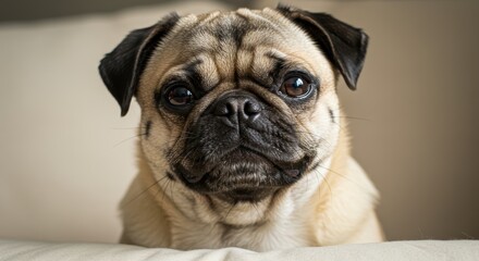 Close-Up Portrait of an Adorable Pug with an Inquisitive Expression