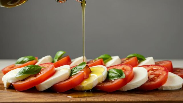 Caprese salad closeup with olive oil