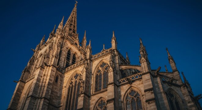 Magnificent upward view of the Sainte-Croix Cathedral in Orl,ans at dusk