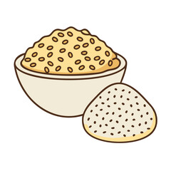 Illustration of a bowl of couscous and a pile of couscous food grain ingredient meal dish
