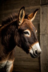 there is a donkey that is standing in a barn