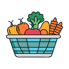 Illustration of fresh vegetables in basket produce market grocery shopping healthy eating concept