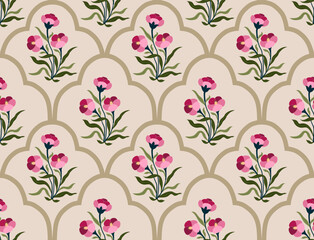 Hand drawn colourful geometric flowers, seamless patterns with floral for fabric, textiles, clothing, wrapping paper, backdrop, banner, illustration, abstract backgrounds.
