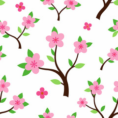 Blooming tree. Seamless pattern with flowers vector on white background.