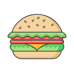 Delicious hamburger cheeseburger fast food burger with sesame seeds lettuce tomato and cheese vector