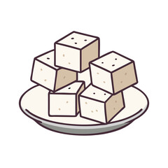 Isolated tofu cubes on plate illustration healthy food protein source vegan diet asian cuisine dish