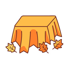 Illustration of autumn table with tablecloth and fallen leaves seasonal thanksgiving design element