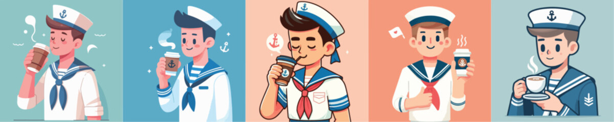 sailor character vector drinking coffee