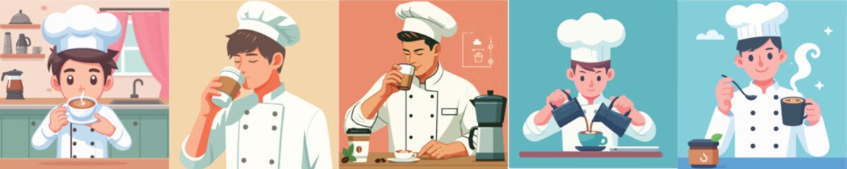 chef character vector drinking coffee