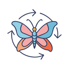 Butterfly transformation cycle vector illustration, metamorphosis process concept, change icon, life cycle