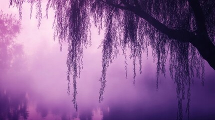 Obraz premium Weeping Willow Over Misty Purple Water