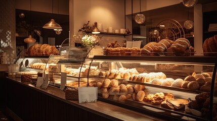 Bakery display case filled with pastries