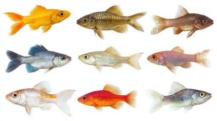 Fototapeta premium A variety of exotic fish in bright colors on a white background