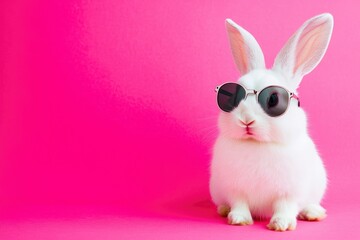 Obraz premium Bunny with Sunglasses on Pink Background