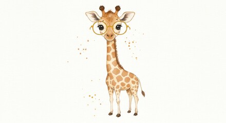 Obraz premium Cute Giraffe Wearing Glasses Clipart - Adorable giraffe wearing glasses, symbolizing intelligence, cuteness, childhood, learning, and friendship. Perfect for kids' products