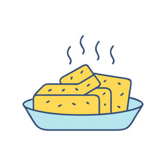 Delicious tofu dish with steam, healthy food, vegan cuisine, vegetarian meal, asian food, fresh tofu