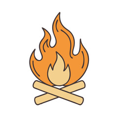 Campfire illustration burning bonfire with flames wood logs outdoor heat camping adventure fire hazard warm