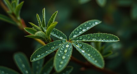 Dew Kissed Green Leaves - Nature, freshness, purity, serenity, growth. A close-up of vibrant green leaves glistening with morning dew
