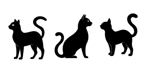 Cat Silhouette Illustration Set, Cat Icon Set