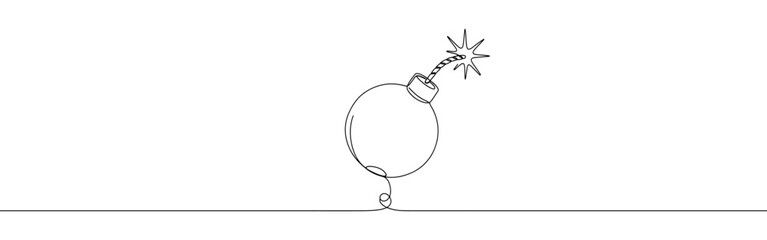Bomb continuous one line drawing. Destruction symbol.