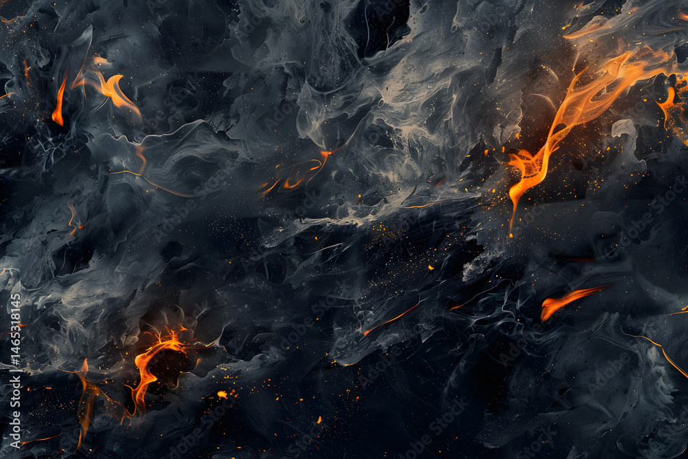 Aufkleber vivid orange streaks ignite a dark, marbled texture, creating a dynamic and intense abstract backgro