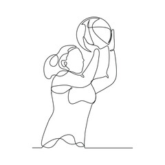Continuous single line of basketball woman player healthy sport championship sketch drawing editable stroke vector illustration