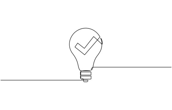 recommend clip art: Light bulb with correct mark verify continuous one line drawing, Continuous line drawing check mark icon. Single line confirmation.