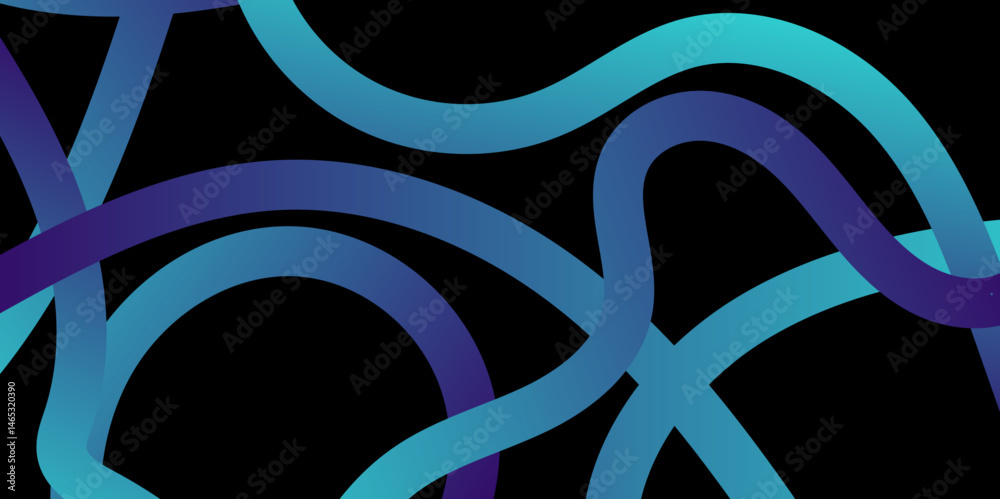 Fototapete abstract gradient color line smooth dynamic shapes geometric pattern on black background, simple abs