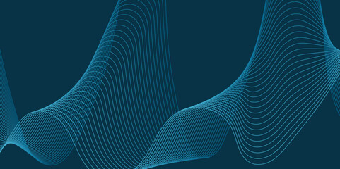 Abstract minimalist design with glowing color curved lines wave pattern overlay in modern technology, geometric curve line stripe isolated on flowing dark futuristic color modern background.