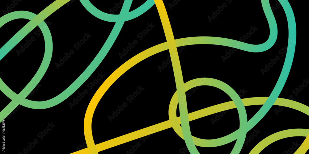 Fototapete abstract gradient color line smooth dynamic shapes geometric pattern on black background, simple abs