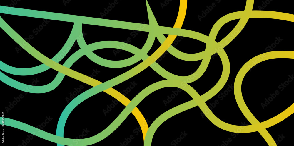 Fototapete abstract gradient color line smooth dynamic shapes geometric pattern on black background, simple abs
