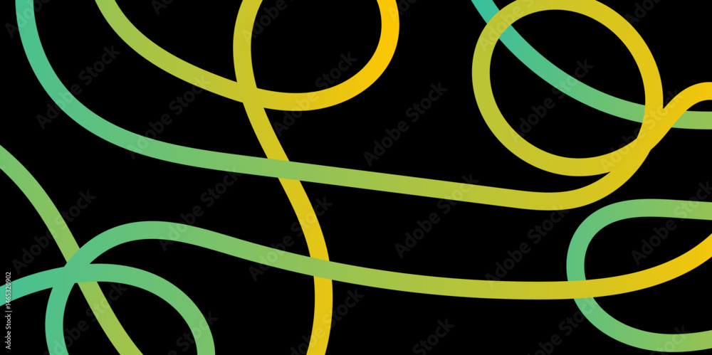 Fototapete abstract gradient color line smooth dynamic shapes geometric pattern on black background, simple abs